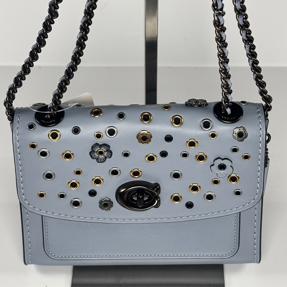 Coach Parker Tea Rose Blue rivets crossbody Bag NWT Chain & Leather w dusty - Picture 6 of 14